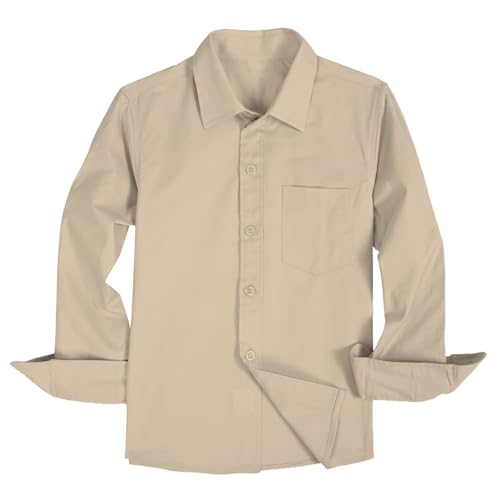 Boys' Long Sleeve Button Down Shirt Solid Collared Shirts with Chest Pocket Button Up Dress Shirt Uniform