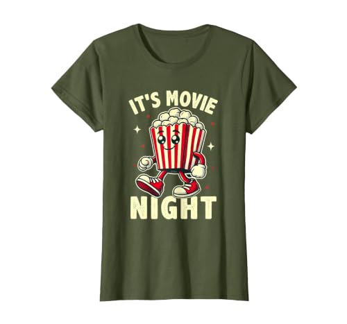 It's Movie Night Retro Family Movie Night T-Shirt, Women, Olive Green, X-Large