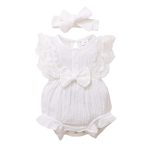 Soloyee 2Pcs Newborn Baby Girl Romper 0-18M Summer Outfits Clothes, Ruffle Sleeve Jumpsuit Bodysuit + Headband #TOP23