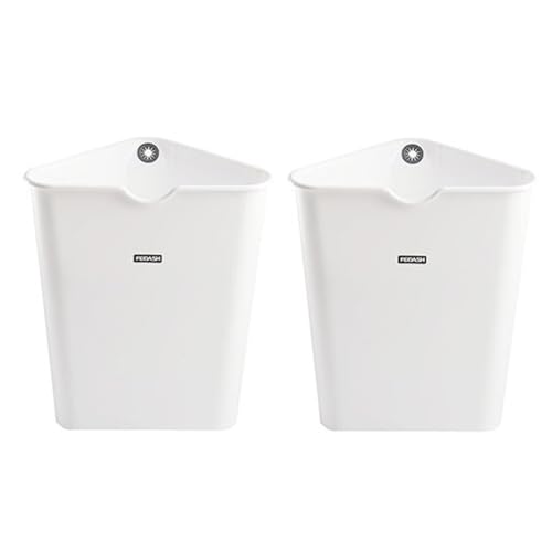 2 Pcs Triangle Space-saving Trash Can for Corner, 2.6 Gallon Small Plastic Garbage Bin for Kitchen, Bathroom, RV, Coffee Bar, Slim Wastebasket Triangular Container for Narrow Spaces (2 Pack White)