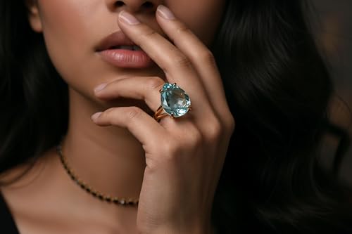 Bague pierre de naissance topaze bleue avec boîte bijoux - 4