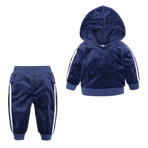 Toddler Boys Girls 2 Piece Velvet Sweatsuit Outfits Kids Long Sleeve Pullover Hoodie and Sweatpants Set