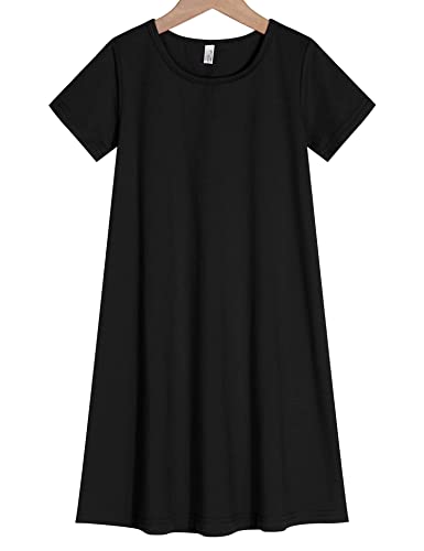 Boyoo Baby Toddler Girls Cotton Dress Black Short Sleeve Crew Neck A Line Pure Color Casual T Shirt Dress #TOP3