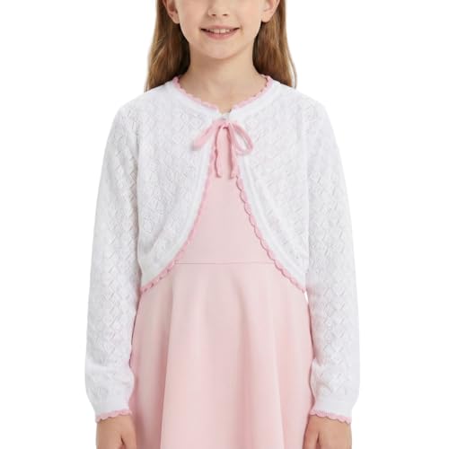 Image of Girls Cotton Knit Shrug Cardigan with Long Sleeve Ruffle Hem