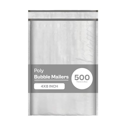 PSBM 500 Pack Bubble Mailer, 4 Inch x 8 Inch Self Adhesive White Padded Envelopes, Sturdy Bubble Envelopes ideal for Shipping, Padded Mailer for Small Businesses
