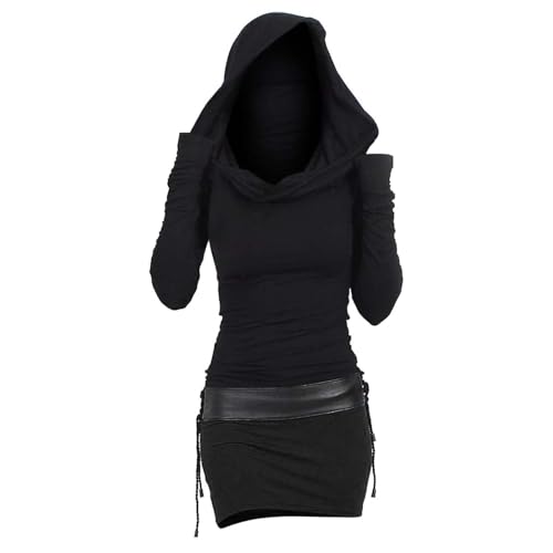 KQIVAM Damen Pulloverkleid mit Kapuze Herbstkleid Sexy Pullover Kleid Kapuzenpullover Hoodie Farbeblock Slim Casual Langarm Minikleid Enges...