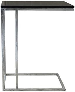 Living Room Metal End Table with Marble Top, Square Accent Design, Side Table, Tray Table, C Table- Silver Leafing