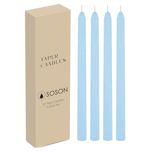 Simply Soson Light Blue Taper Candles 10 inch Dripless Set of 4 Dripless Taper Candle Sticks Tall Candlesticks Long Burning Perfect for Dinner Wedding Party or Christmas Tapered Candles Decor