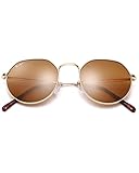 Pro Acme Polygon Round Sunglasses, Large Metal Frame Shades Sun Glass 100% Real Glass Lens 53MM (Gold/Brown)