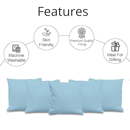 Image of Premium Polyester Fiber Cushion Fillers - Pack of 2 Pcs | 18 x 18 Inches | Light Blue| Cushions, Sofa Pillow, Cushion for Sofa, Cushion for Bed, Decorative Pillow, Pillow for Support