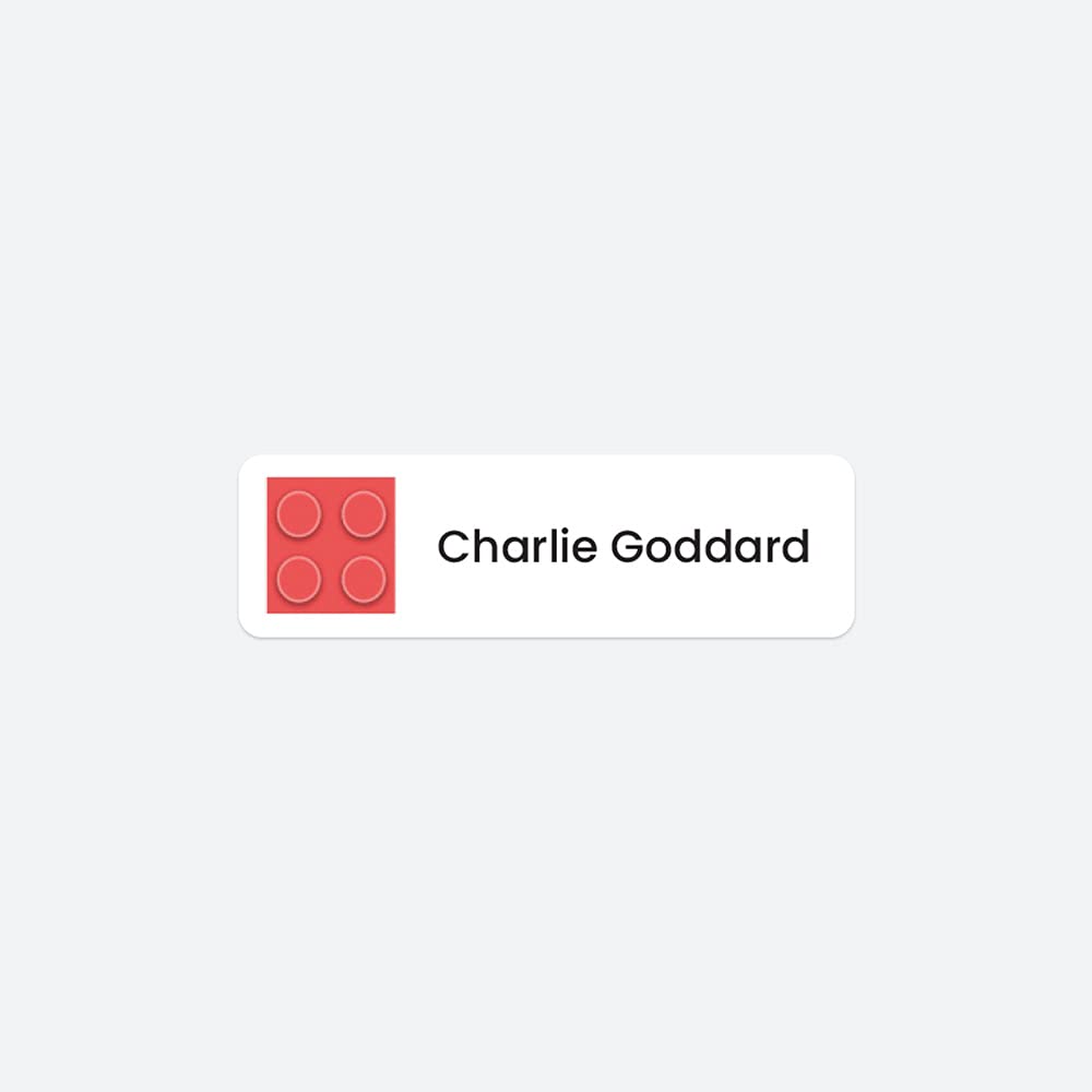 64 x No Iron Personalised Stick On Waterproof Washable Name Labels Great for Clothes, School Uniform, Equipment, Shoes and Much More. School, Nursery, Day Care, Hospital - Building Block - Red