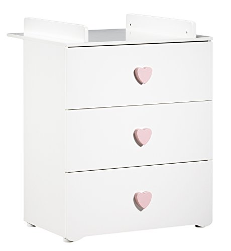 BABY PRICE New Basic Commode à Langer 3 Tiroirs avec Bouton Cœur Rose Cover