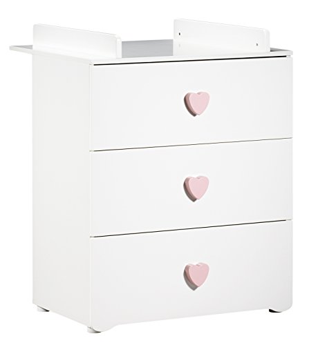 BABY PRICE New Basic Commode a langer 3 tiroirs - Boutons Coeur Rose