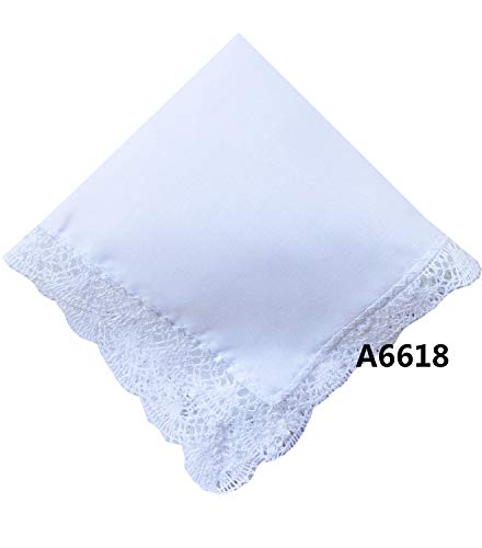 6 Pack of Ladies Embroidery Cotton Handkerchiefs Lace Border White Hankies