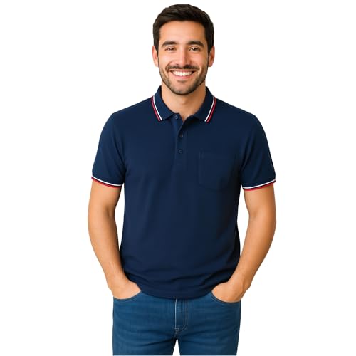 Bamu Men's Polo Shirt with Stripe Collar Short Sleeve – Premium Cotton-Polyester Blend, Breathable, Quick-Dry Activewear for Golf, Tennis, Casual & Work Wear | Moisture-Wicking, Button Closure T-Shirt