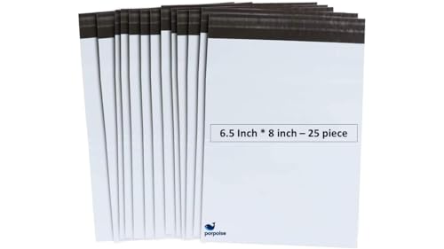 Image of Porpoise Tamper Proof Courier Bags 6.5 inch x 8 inch 25 Pieces White Poly Mailers Self Adhesive Shipping Bags with POD Jacket for Ecommerce Packaging Parcel Packing (25, 6.5 inch * 8 inch)