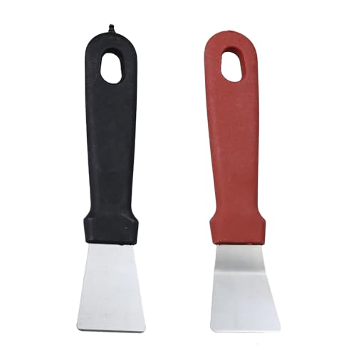 LVYKING 2 Pcs Griddle Scraper Tool, Small Metal Scraper for Kitchen Cleaning, Multipurpose Scraper Tool for Ice Removing, Cleaning BBQ Grill Pan, Black and Red