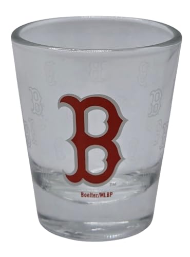 MLB Satin Etch Shot Glass 2oz, Full 360 Wrap Design (Boston Red Sox)