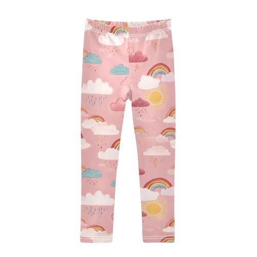 Pink Rainbow Rain Pattern Girls Leggings Soft Stretch Workout Yoga Dance Pants for Kids Casual Tights