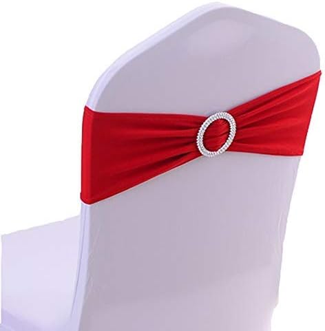 100PCS Stretch Wedding Chair Bands with Buckle Slider Sashes Bow Decorations 10 Colors (Red)