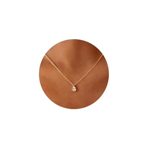14K Gold Plated Dainty Necklace for Women - Elegant Solitaire Rhinestone Pendant, Minimalist Layering Jewelry Gift for Her, Adjustable 16"+2" Chain, skin-friendly alloy base2