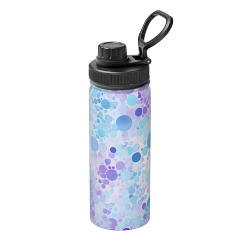 Botella de agua de acero inoxidable con aislamiento de burbujas azules con asa de transporte para deportes, gimnasio, viajes, sin BPA, 530 ml