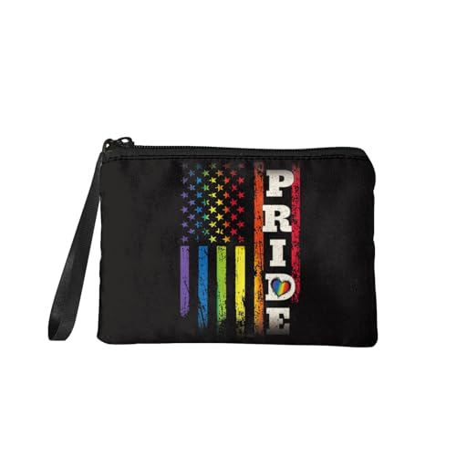 GLENLCWE Rainbow US Flag Canvas Coin Purse Small Change Pouch with Wristlet Wallet for Women