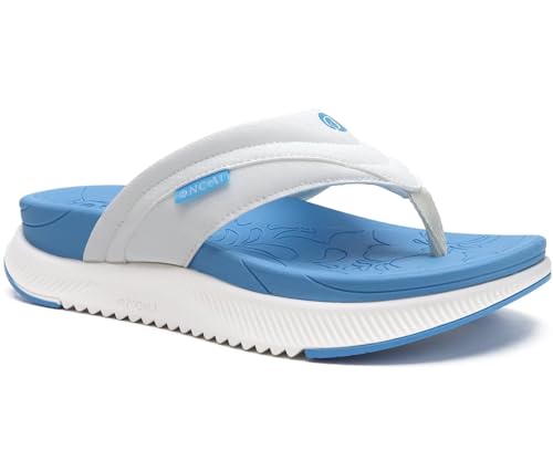 ONCAI Orthopedic Flip Flops Women with Arch Support Ladies Orthotic Recovery Sandals 2025 Comfortable Plantar Fasciitis Slip On Walking Sandal for Womans Casual Summer BlueWhite Size 9