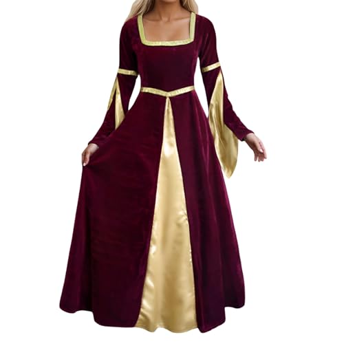 Robe médiévale femme gothique à manches trompette couleur unie