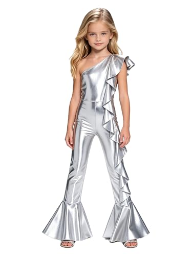Mono para niña de fiesta plateado: jumpsuit con volantes ideal para cumpleaños y graduación