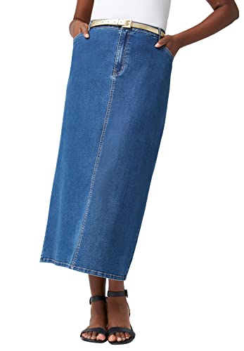 Jessica London Women's Plus Size True Fit Front Button Casual Denim Skirt