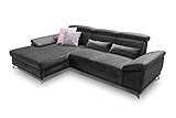 CAVADORE Ecksofa Capri / Sofaecke mit XL-Longchair links, Bettfunktion & Bettkasten / Inkl. Sitztiefenverstellung & verstellbaren Kopfteilen / 295 x 87-104 x 183 / Mikrofaser: Grau