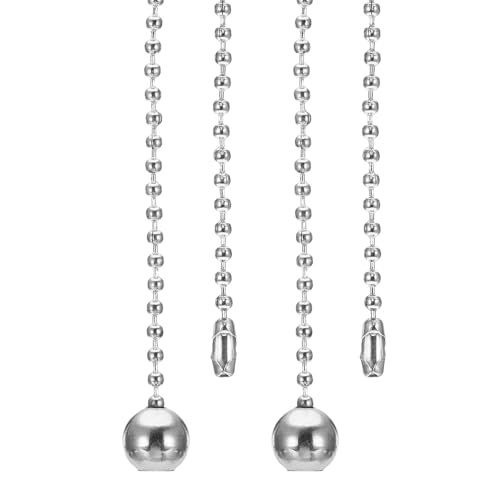 Image of PATIKIL 1M 3.3ft Ceiling Fan Pull Chain, 2 Pcs Beaded Pulls Cord Extender Ball Pendant for Fan Light Chandelier Table Lamp Pulling Switch, Silver Tone