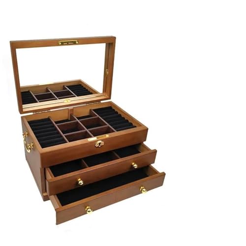 Boîte à bijoux en bois massif grand format pour boucles d'oreilles et bagues rétro