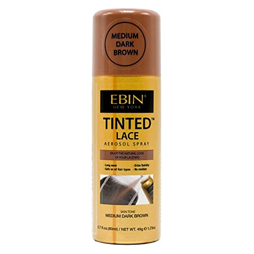 Image of EBIN NEW YORK Tinted Lace Spray - Medium Dark Brown 2.7oz/ 80ml, Quick dry, Water Resistant, No Residue, High pigmentation, Even Spray, Matching Skin Tone, Natural Look, Tinted Spray for Wig