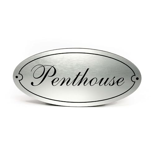 Dekolando PENTHOUSE Silver Grey Plastic Sign Oval Door Sign Engraved Self-Adhesive Apartment Door Entrance 15 x 7 cm (Penthouse - Silver Grey)