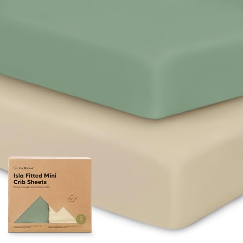 Image of Pack and Play Sheets Fitted - 2-Pack Mini Crib Sheets for Pack N Play Mattress 38x26, Soft & Cozy, Neutral Toddler Playard Bedding, Snug Fitted Mini Baby Crib Mattress Cover Boy, Girl (Hedges)
