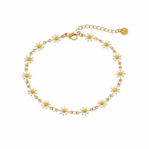 Image of Anklets for Women Dainty CZ Ankle Bracelet 18K Gold Plated Waterproof Boho Dot Star Moon Daisy Ocean Beaded Anklet Trendy Foot Jewelry