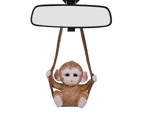 Cute Monkey Car Hanging Ornament – Funny Rearview Mirror Accessories, Swinging Animal Charm Decoration, Resin Monkey Gift for Car Decor