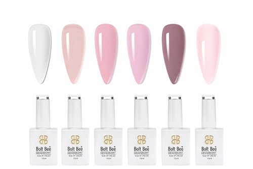 Image of Bolt Bee Gel Polish Kit Gel Polish Set,6 Colors Light Soft Sakura White Nude Spring Soak Off Nail Art Design Manicure Kit at Home (17)