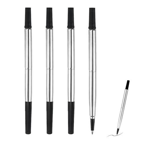 4 Piezas Recambio Bolígrafo Roller para Parker, Recambio Punta Fina para Parker, Tinta Negra Punta Mediana 0.7mm para Escritura Diaria y Profesional Compatible con Bolígrafos Roller de Diversas Marcas