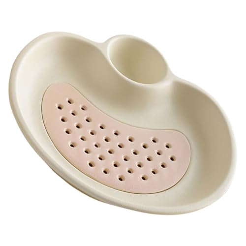 HOLIDYOYO Compartment Dumpling Plate Fruit Dip Separated Dinner Plate Seasoning Plate Sushi Plates and Soy Sauce Bowls Seasoning Dish Divided Snack Plate 2 Tier Tray Beige Ceramics