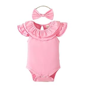 Newborn Baby Girls Ruffle Bodysuit Infant Solid Onesie Casual Plain Blouse Top Romper