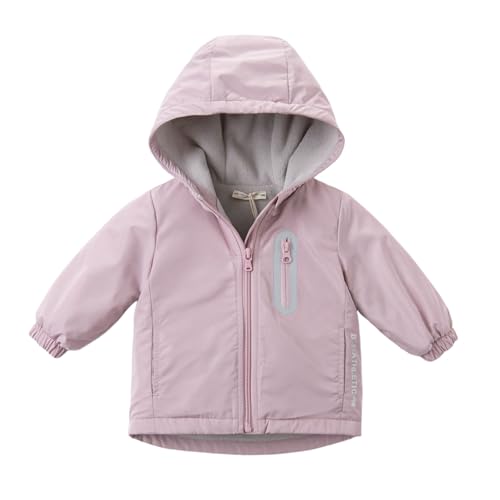 DAVE&BELLA Toddler Boys Girls Windbreaker Jacket, Hooded Solid Rain Jacket Kids Warm Fleece Lining Zip Up Outerwear Dust Coat