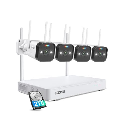 ZOSI 2.5K WiFi Security Camera Wireless Outdoor System,2TB HDD,8 Channel NVR for 24/7 Recording,4 x 4MP Cameras for Home with Color Night Vision,Person Vehicle Detection,2-Way Talk,Siren Ala