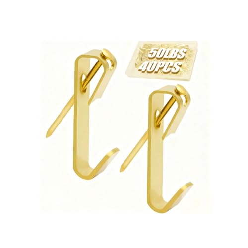 Image of 40PCS 50lbs Heavy Duty Picture Hangers, Metal Picture Hanging Hooks with Nails, Heavy Picture Hanging Hardware for Mirrors, Photos, Clocks, Artwork and Home Decoration