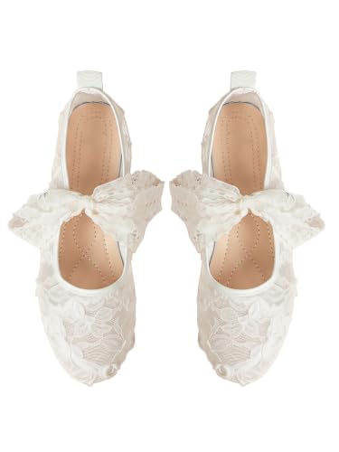 GORGLITTER Women's Lace Mesh Ballet Flats Ballerina Maryjanes Dress Shoes