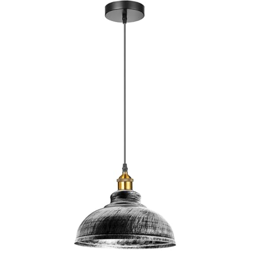 Image of LEDSone Industrial Brushed Silver Pendant Ceiling Light, 29cm Retro Vintage Style Curvy Dome Shaped Pendant Lamp Shade for Home Décor & Improvement Essential