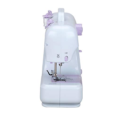 Sewing Machine, 12 Built-in Stitches, Automatic Needle Threader Portable Household Sewing Kit, Two-Thread Lockstitch with High & Low Adjustable Speeds, White, FHSM-505