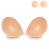 NuBrava Adhesive Bra Strapless Push Up Bra Invisible Silicone Reusable Backless Brassiere for Women (US, Cup Band, C, Beige)